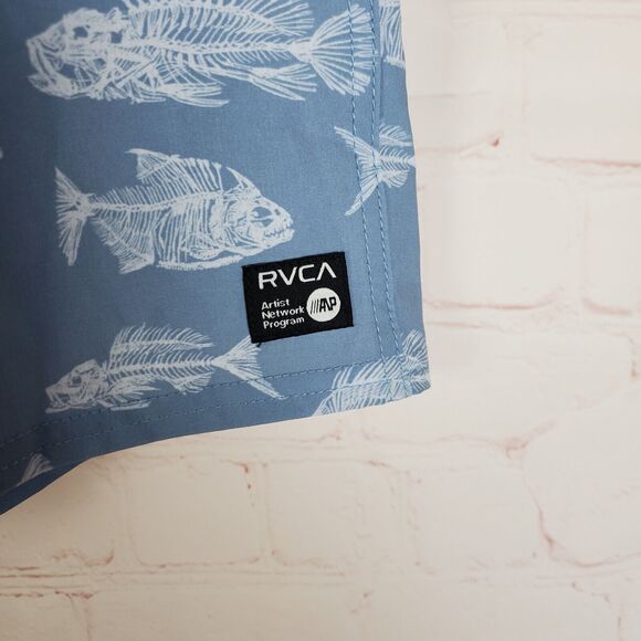 NEW RVCA Mens Horton Fish Elastic Short XL Blue Swim Surf Casual 7" Inseam - Picture 5 of 15